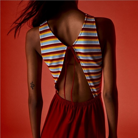 Zara Striped Open-Back Colorblock Maxi Dress NWOT - Picture 1 of 6